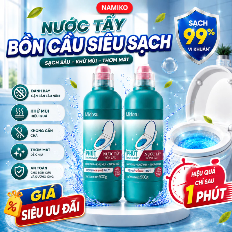 Nước Tẩy Bồn Cầu Namiko 500g Sạch Không Cần Chà Diệt Khuẩn Và Khử Mùi Hôi Hiệu Quả