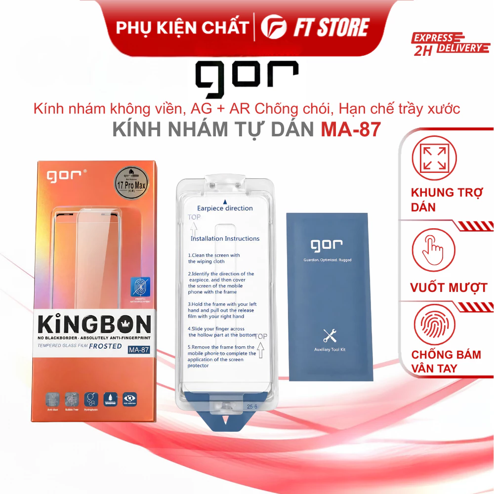 Kính Cường Lực Không Viền Gor MA-87 Nhám AG + AR Chống Chói, Chống Bám Vân Tay, Vuốt Mượt 9H