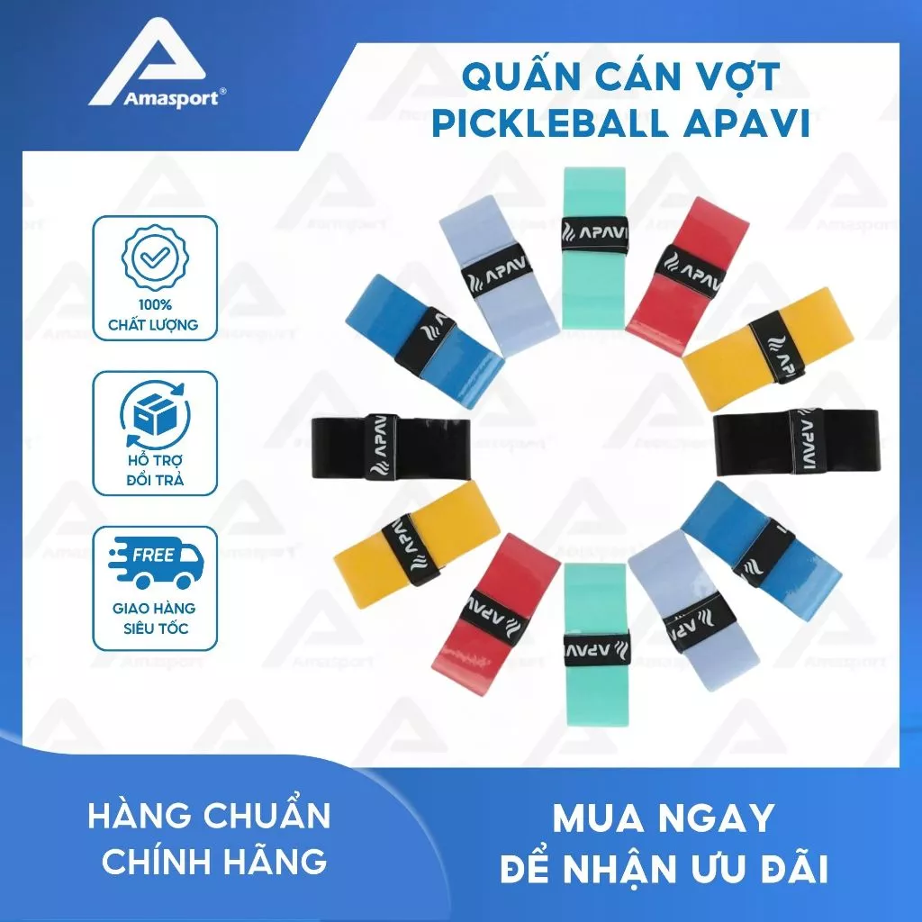 Quấn cán vợt pickleball chính hãng APAVI chất liệu cao su non co giãn đàn hồi tốt bám tay khi dùng