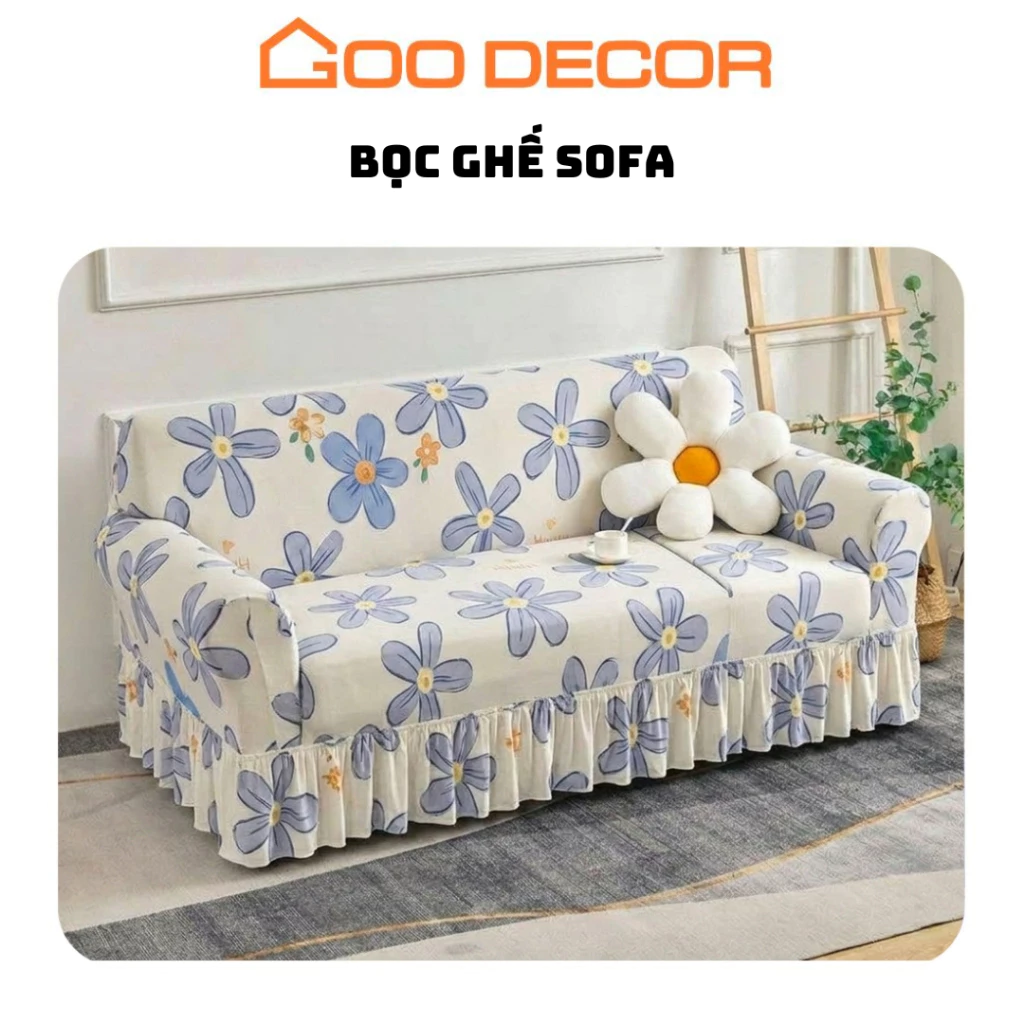 Bọc ghế sofa họa tiết có váy, bọc sofa phòng khách 4 mùa co giãn - GOO Decor