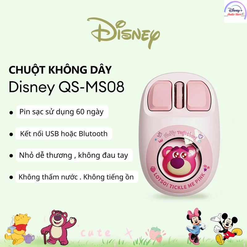 Chuột Không Dây Disney Stitch QS-MS08 Bluetooth 2.4G Pin Sạc Cute Chính Hãng
