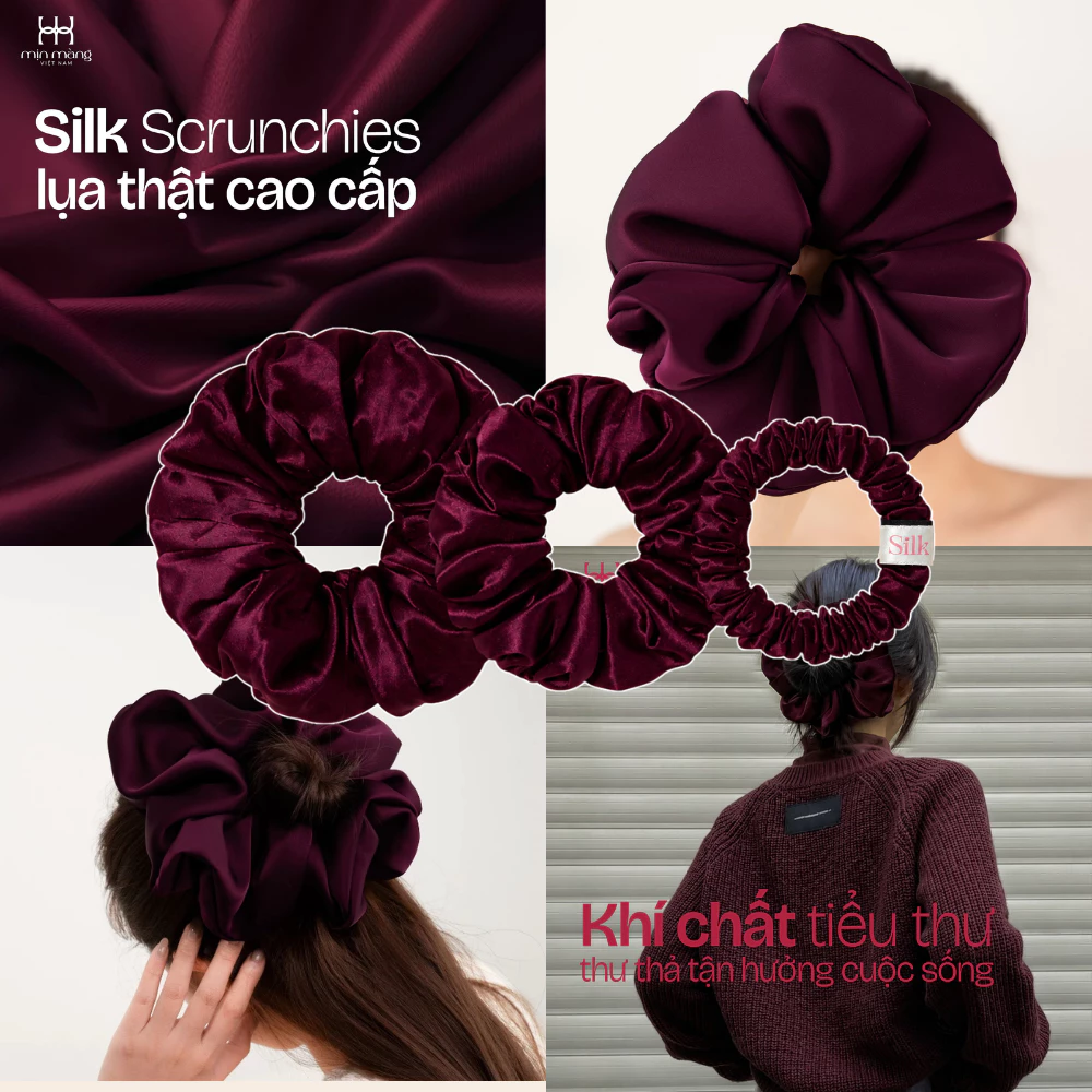 Scrunchies Lụa Dây Buộc Tóc Tơ Tằm Hà Đông To Phồng Cao Cấp Đạt Kiểm Định SGS Danh Giá MỊN MÀNG VN