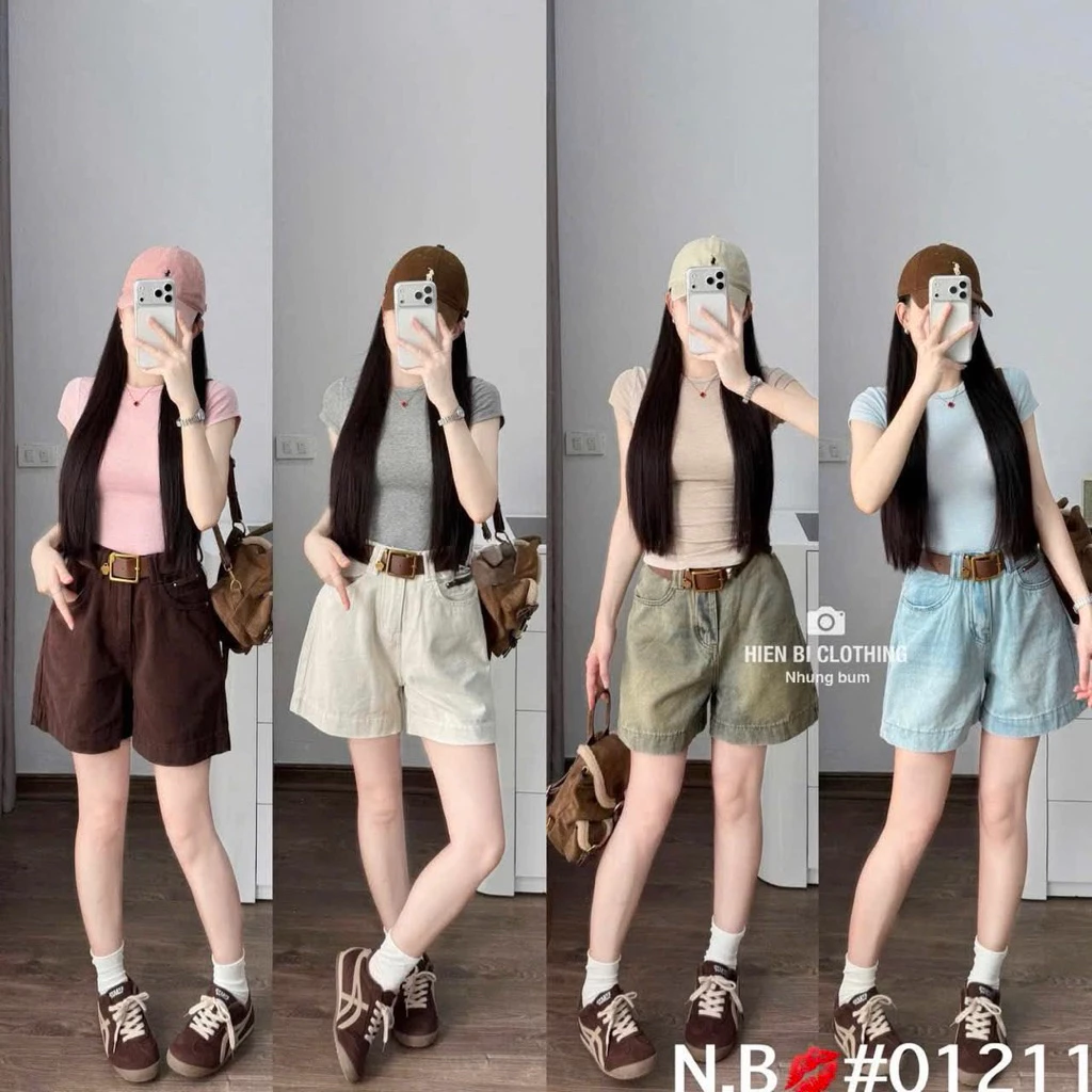 Quần short jeans form ống rộng lưng cao basic 4 màu dễ mix đồ cho nữ