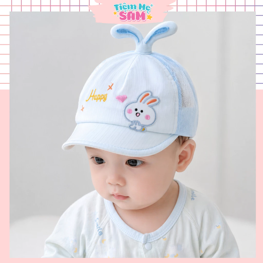 Mũ Lưỡi Trai Cho Bé Trai Bé Gái, Mũ Tai Thỏ Dễ Thương Phối Lưới Thoáng Khí Hàn Quốc cho bé 4-12 Tháng -  MUG12