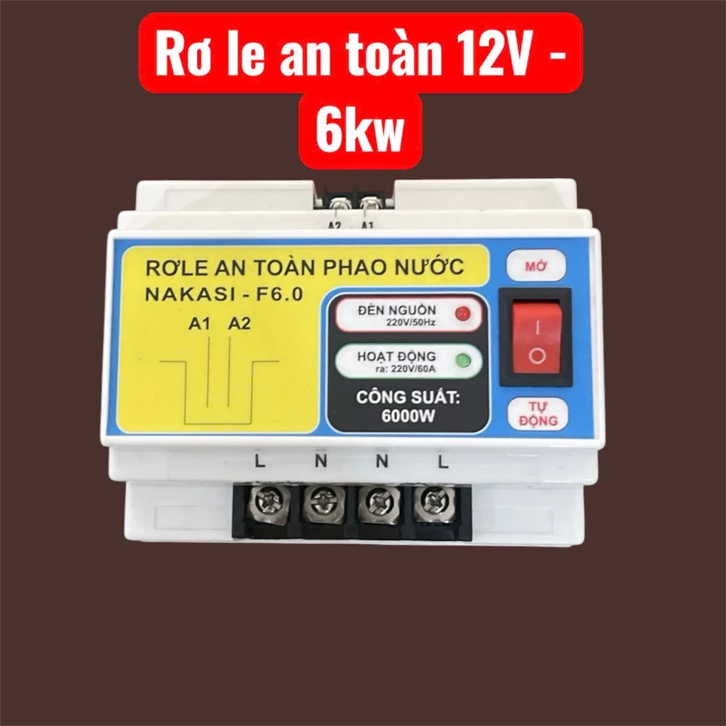 Rơ le an toàn phao nước 12V 6kw Công suất lớn Nakasi F6.0 - Chống giật cho phao điện, máy bơm nước, chống tràn, chốngcạn
