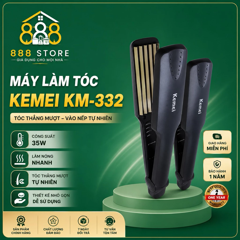 Máy Là Tóc Bản To Có 4 Mức Chỉnh Nhiệt Kemei KM329/ KM332 Women NỮ