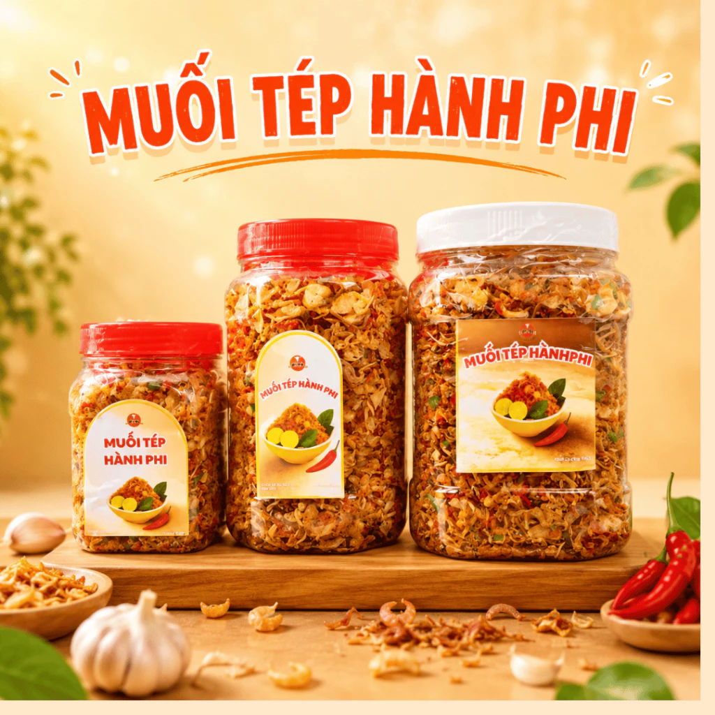 Muối tép hành phi cay giòn thơm – Topping ăn kèm bánh tráng – Hũ 100g/200g/400g
