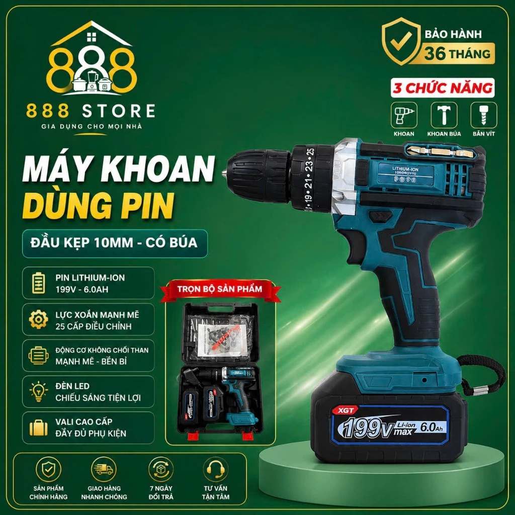 Máy Khoan Pin Cầm Tay Makita,Máy Bắt Vít Có 3 Chức Năng Khoan Tường, Bắt Vít,Bắn Tôn,Tặng Phụ Kiện 24 Chi Tiết