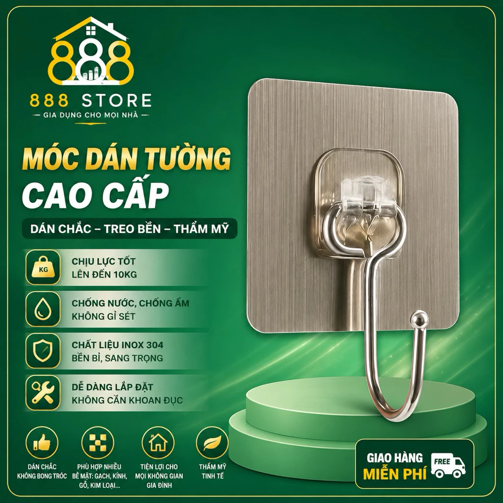Dán Tường Inox 304 Chịu Lực – Treo Đồ, Quần Áo Tiện Dụng Chịu Lực 10kg