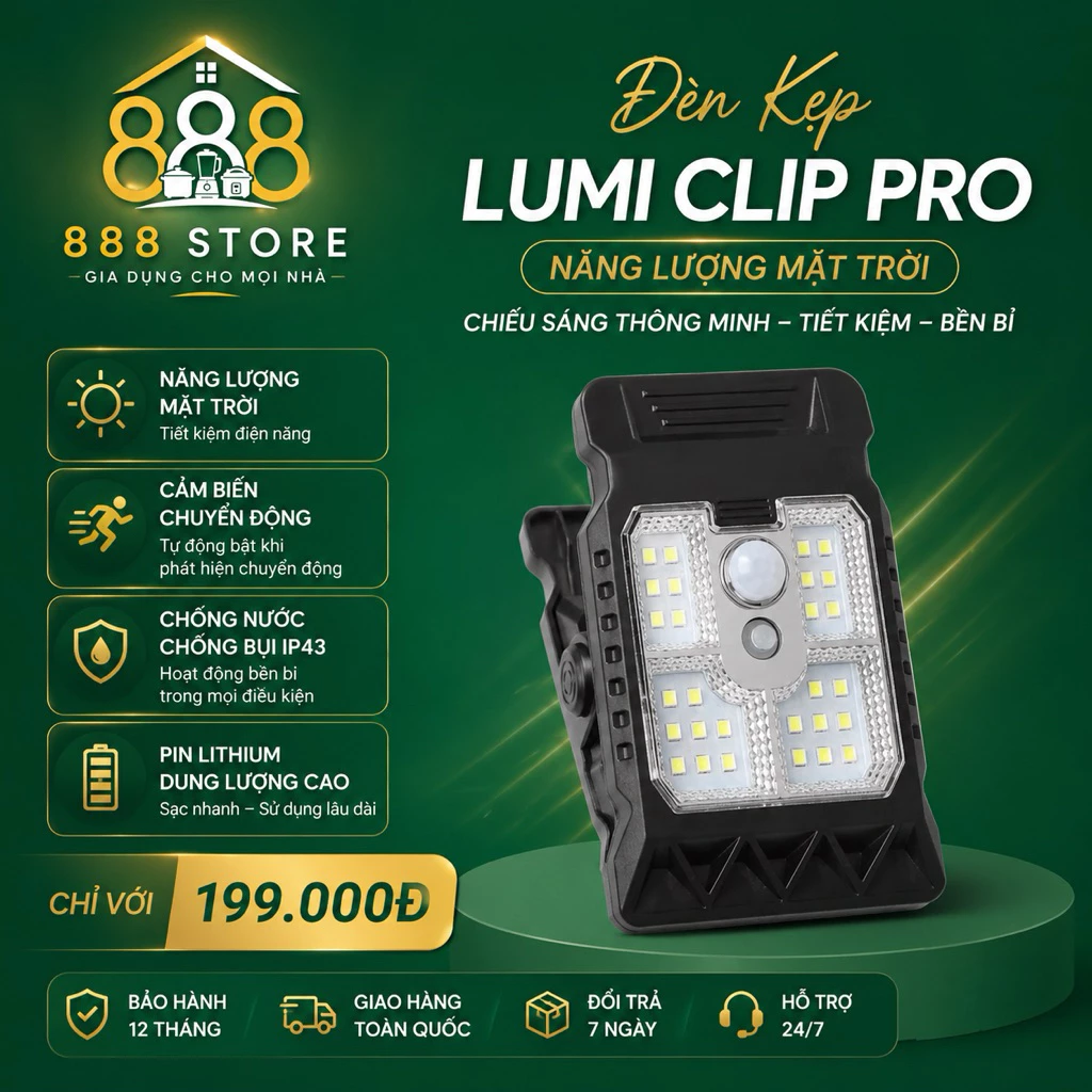 Đèn Kẹp Năng Lượng Mặt Trời Cảm Biến Chuyển Động, Đèn Led 3 Chế Độ Siêu Sáng Pin Trâu, Chống Nước