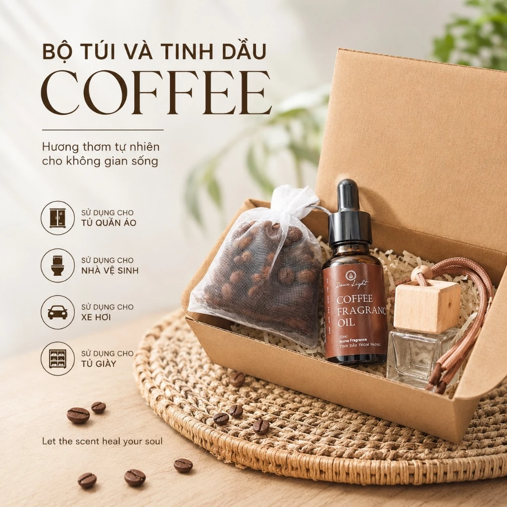 Túi Cafe Khử Mùi Xe Hơi Kèm Tinh Dầu Cà Phê Dawn Light BCFTUI