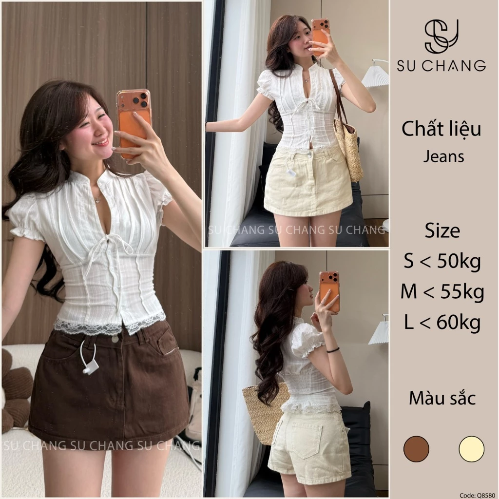 Quần Giả Váy Cạp Cao Túi Sau Q8580 Su Chang Thời Trang Nữ