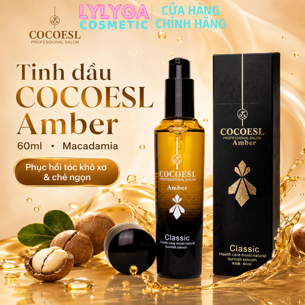 Tinh dầu dưỡng tóc cao cấp COCOESL Amber 60ml - Phục hồi tóc hư tổn và chẻ ngọn 100% tinh dầu nguyên chất Macadamia TD06