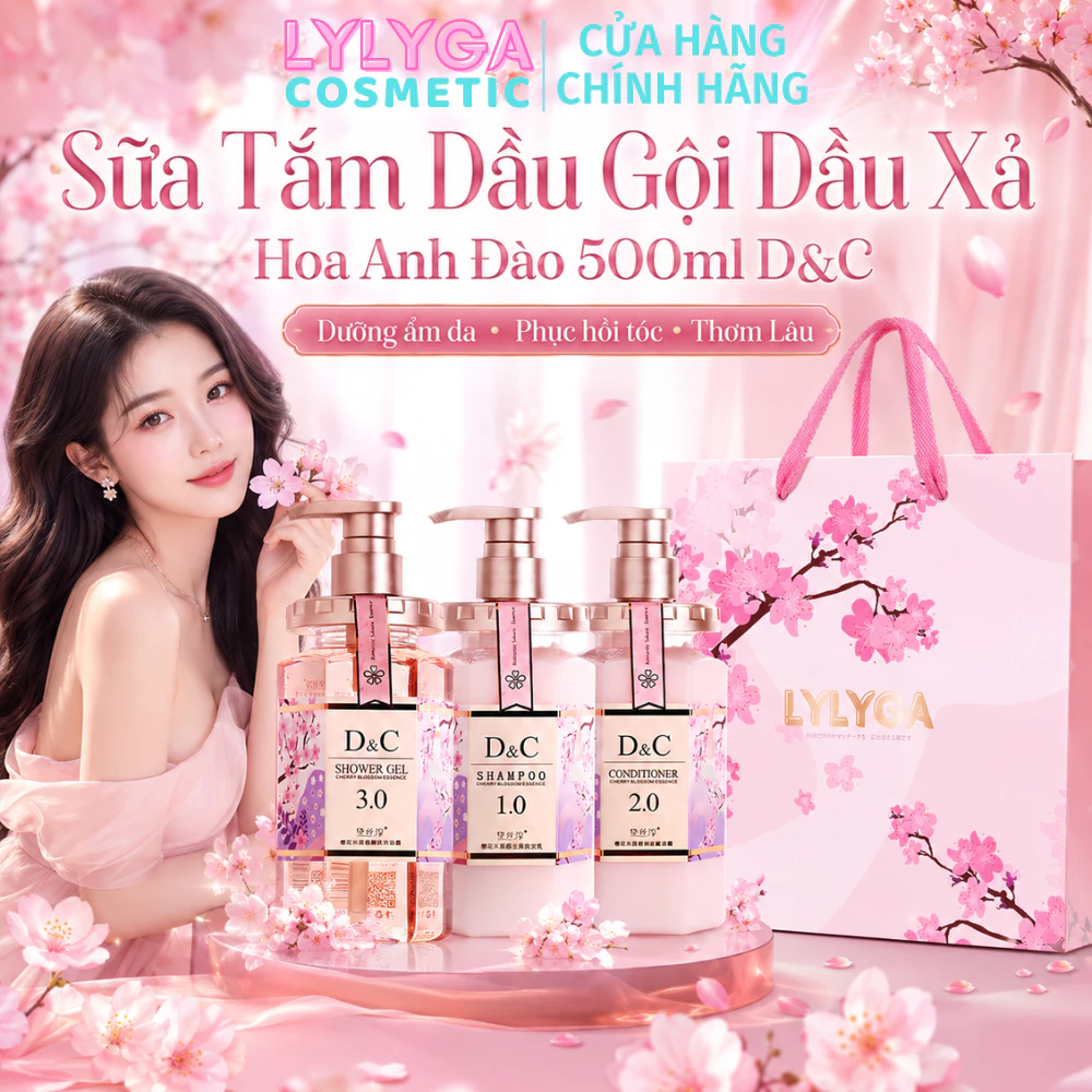 Sữa tắm hoa anh đào D&C 500ml dầu gội dầu xả DC sáng da dưỡng ẩm lưu hương lâu phục hồi hư tổn tóc và làm quà tặng ST04