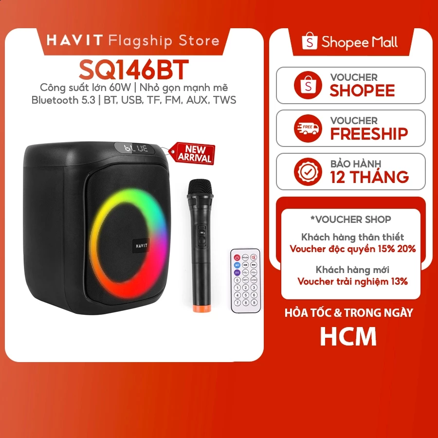 Loa Karaoke Di Động Havit SQ146BT Công Suất Lớn 60W Tích Hợp Micro Remote | Bluetooth 5.3