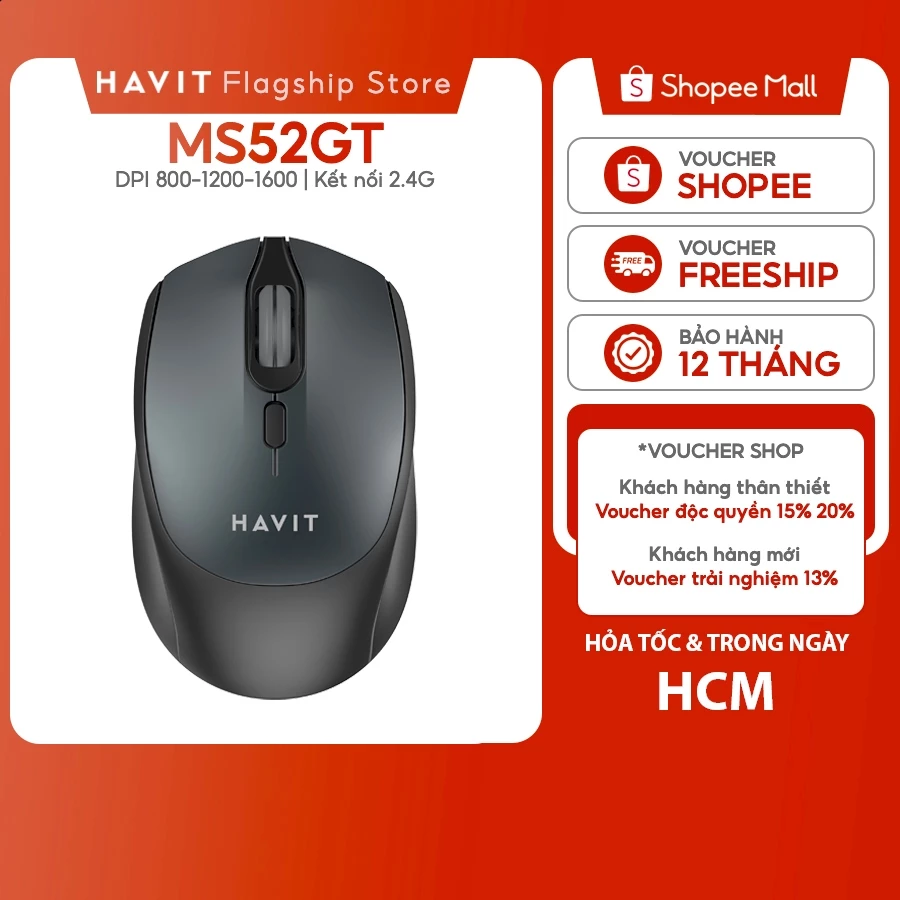 Chuột Không Dây Havit MS52GT 2.4G DPI 800-1600 | Thiết Kế Công Thái Học