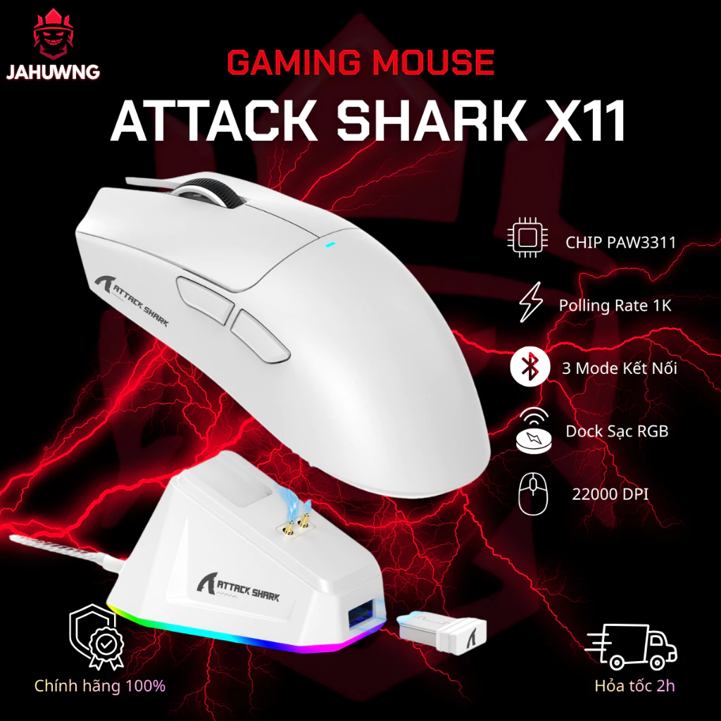[Chính Hãng] Chuột Gaming Không Dây Attack Shark X11 dock sạc - 3 Mode - tặng kèm griptape