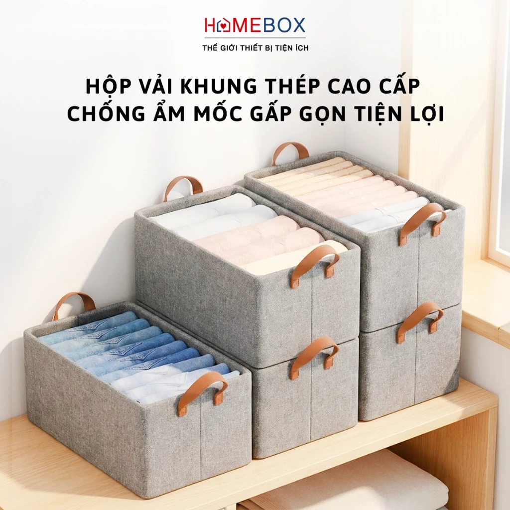Hộp Vải Đựng Quần Áo Có Khung Thép, Thùng Vải Gấp Gọn Chống Ẩm Mốc Bảo Vệ Đồ Dùng Tối Ưu