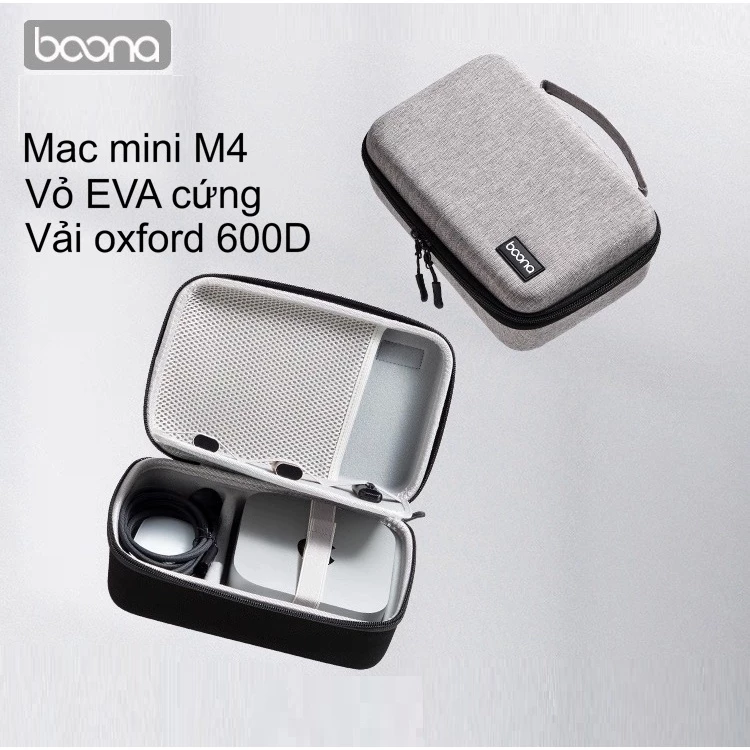 Túi vỏ cứng, mặt vải oxford 600D cao cấp, đựng Mac mini M4 và cáp sạc, phụ kiện điện tử Boona F040 L