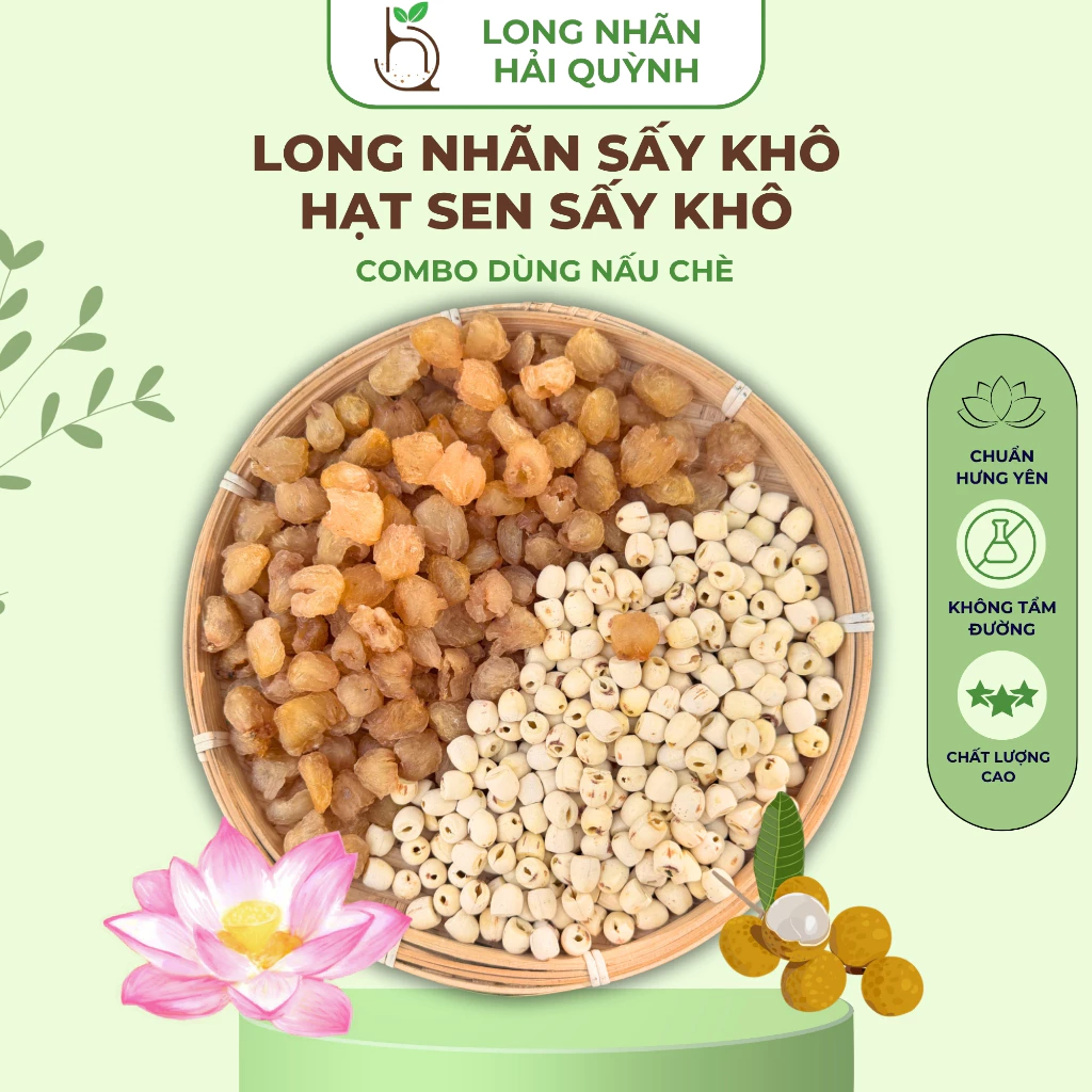 Set Nấu Chè Hạt Sen Long Nhãn, Dùng Biếu Tặng, Nguyên Liệu Nấu Chè Gồm Hạt Sen Khô và Long Nhãn