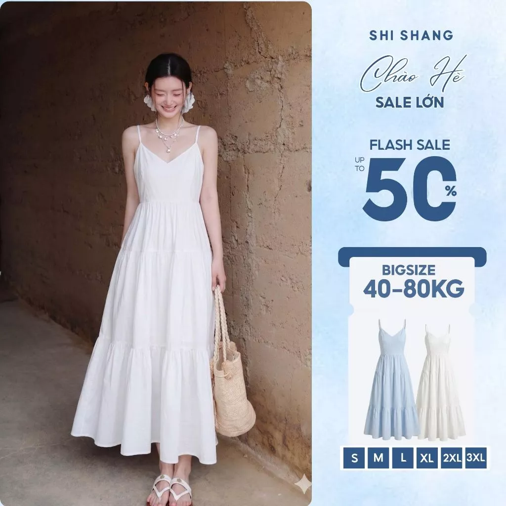 Đầm Maxi Đi Biển Nữ, Váy 2 Dây Đi Biển Dáng Dài Thiết Kế Bigsize Cổ V Trẻ Trung, Thanh Lịch Shi Shang