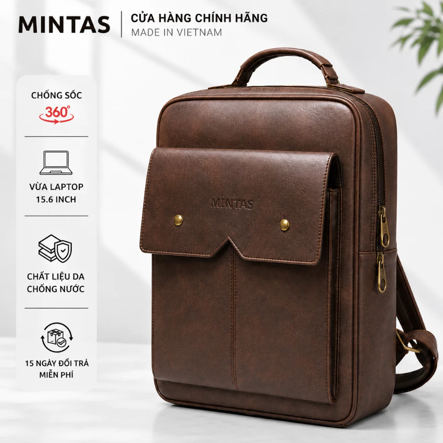 Balo công sở nam nữ, balo da MINTAS chống sốc laptop đựng vừa các dòng máy tính.  M_203