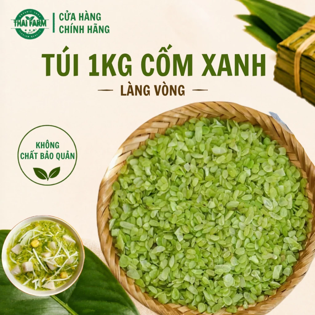 Gói 1kg Cốm Xanh Đặc Sản Hà Nội ThaiFarm Cốm sạch làm nguyên liệu nấu chè