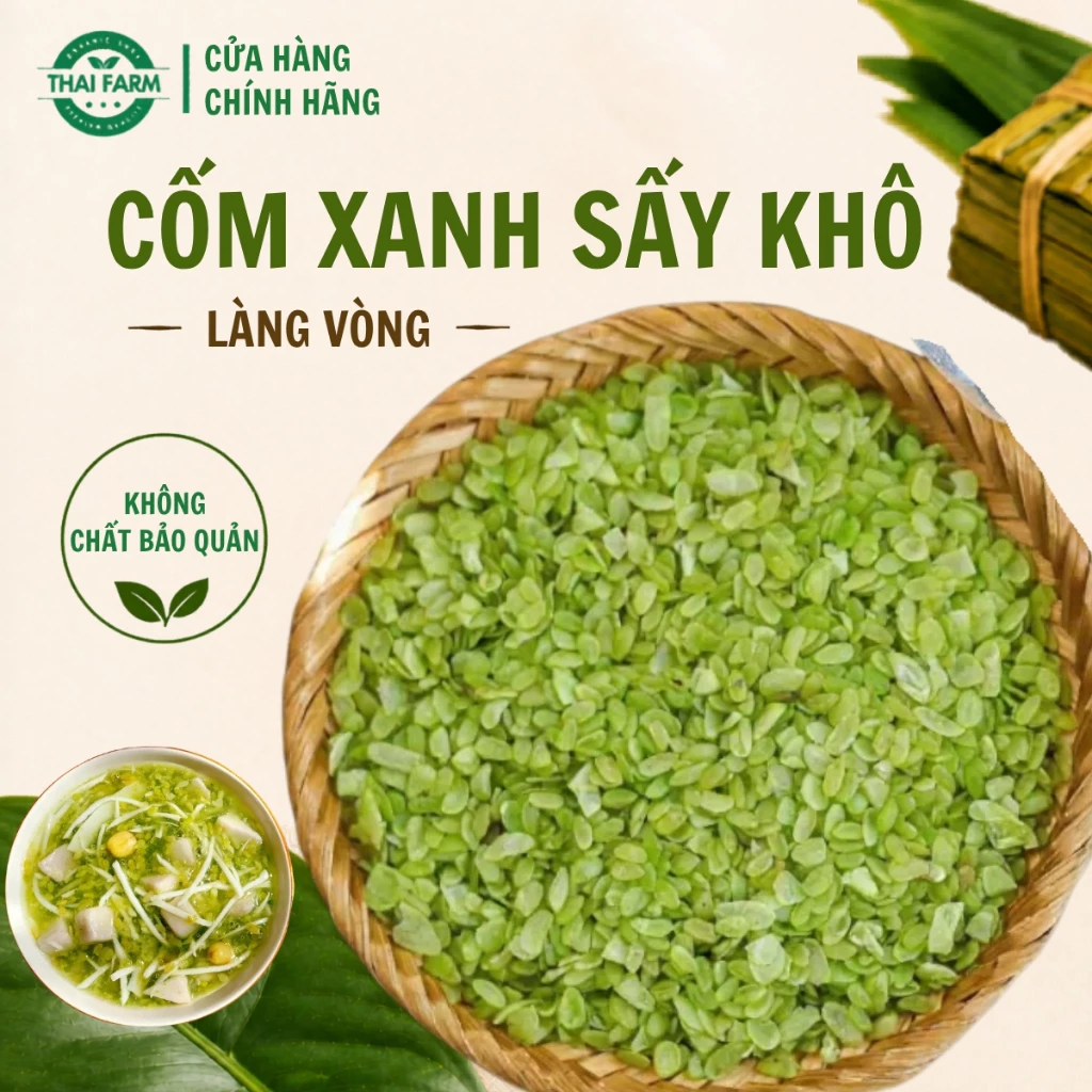 Cốm Khô THAIFARM, Đặc Sản Hà Nội, Cốm Mộc Làng Vòng Giã Tay Không Phẩm Màu , Không Chất Bảo Quản