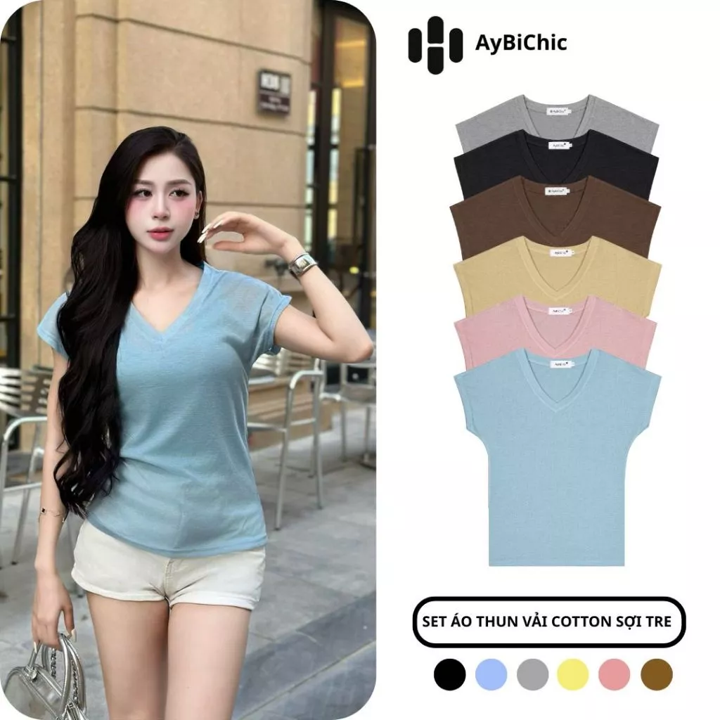 { VẢI COTTON SỢI TRE } Áo Thun Nữ Chống Nhăn Thoáng Mát Dễ Phối Đồ Chất Vải Mới Mềm Mại Như Tơ Cao Cấp  AB228