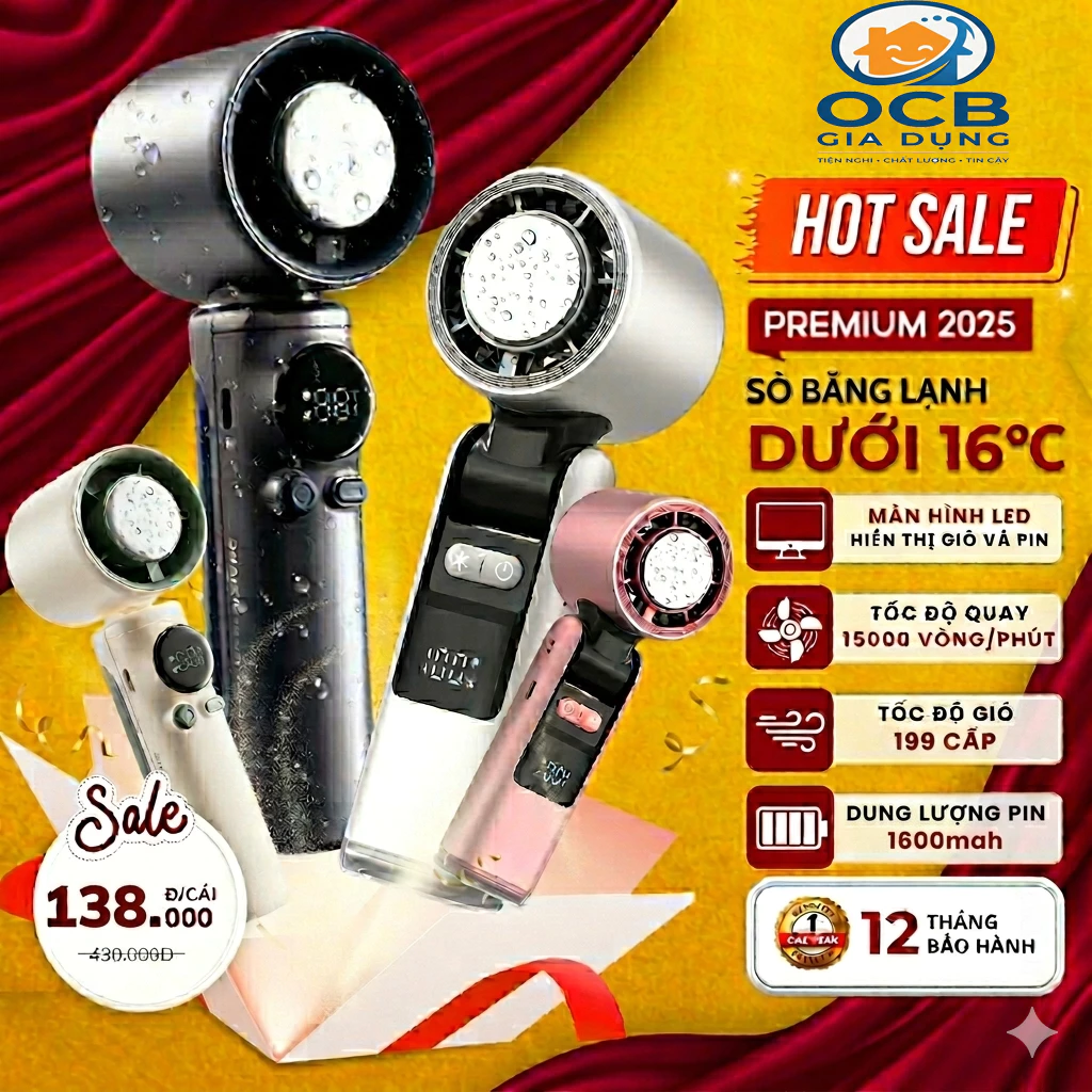 Quạt Sò Lạnh 199 Cấp Độ Gió Cầm Tay Pin 1600mAh K81 Làm Mát Mạnh Mẽ Tích Hợp Đèn Pin Tiện Lợi