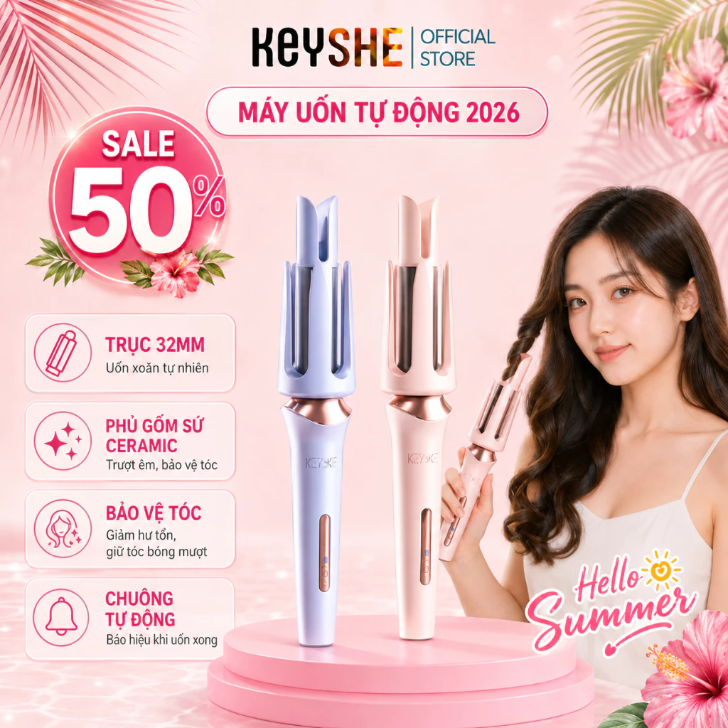 [HOẢ TỐC HCM] Máy uốn tóc tự động KEYSHE phủ lớp gốm sứ,bảo vệ tóc giữ nếp lâu trục 32mm Bảo hành 12 tháng