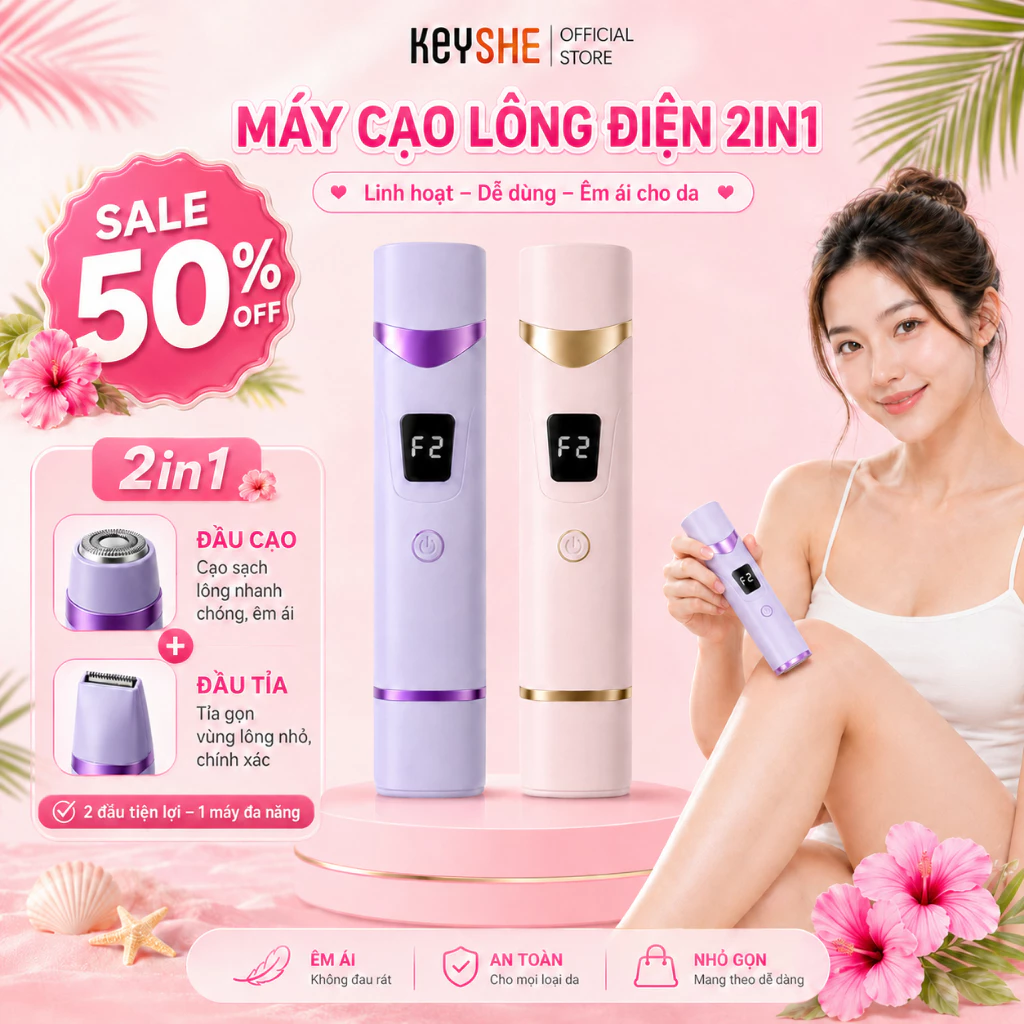 [HOẢ TỐC HCM] Máy cạo lông điện 2 đầu toàn thân KEYSHE cạo lông vùng kín, chân, nách cho nam nữ sử dụng an toàn
