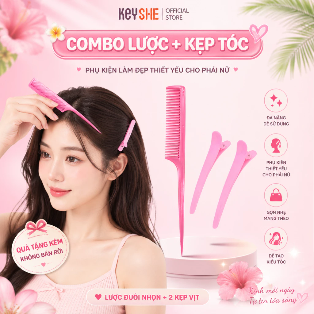 Combo kẹp và lược chải tóc dành cho phái nữ tiện lợi, nhỏ gọn giúp gỡ rối dễ dàng ngay tại nhà