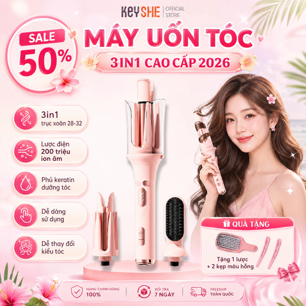 [HOẢ TỐC HCM] Máy Uốn Tóc 3 Trong 1 KEYSHE 3 Đầu Thay Thế (Uốn Xoăn & Duỗi Thẳng) 250 Triệu Ion Âm nhiều mức độ nhiệt