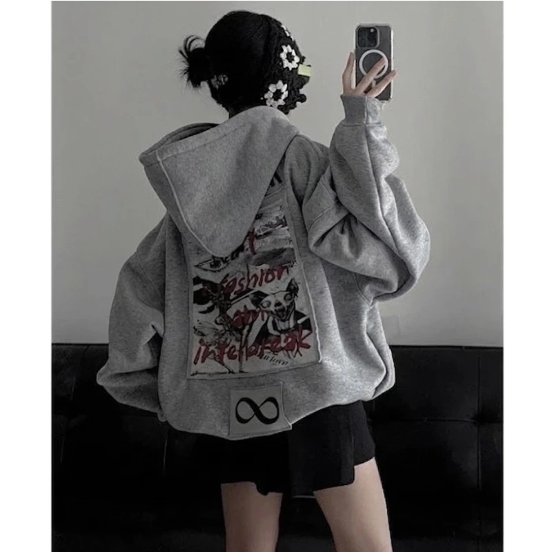 Áo Hoodie Zip Khóa Kéo Thêu Đắp INTERBREAK Nam Nữ, Áo Khoác Nỉ Form Rộng Streetwear Cá Tính ( có túi trong )