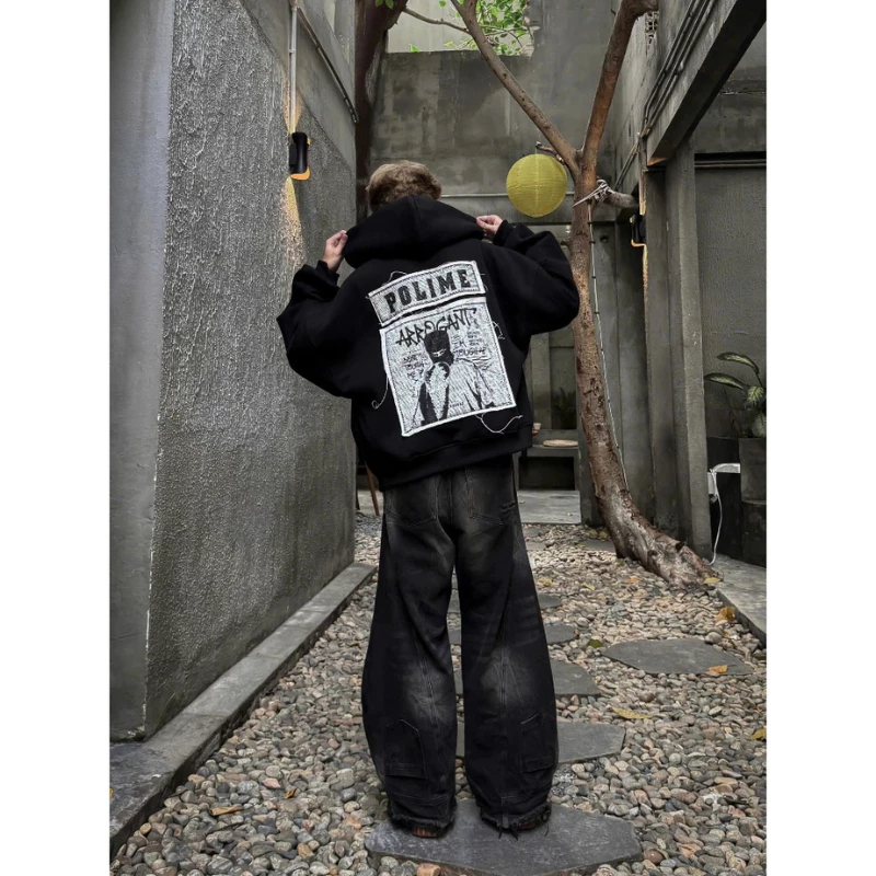 Áo Hoodie Oversized Nam Nữ Streetwear Thêu Đắp Vải POLIME Graphic Hiphop Thời Trang Mới ( có túi trong )