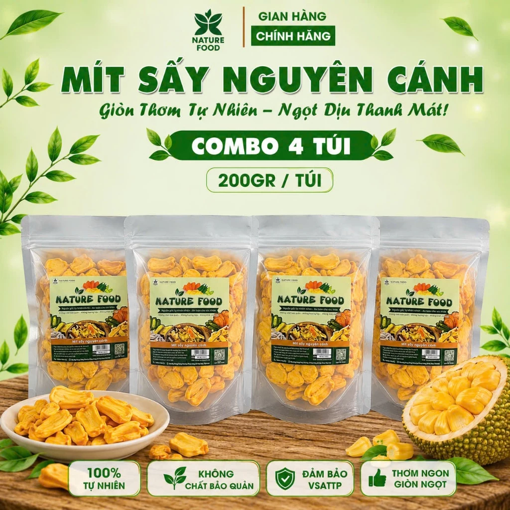 Combo 4 túi (200gr/túi) mít Thái nguyên cánh sấy giòn , ngon, ngọt NATURE FOOD