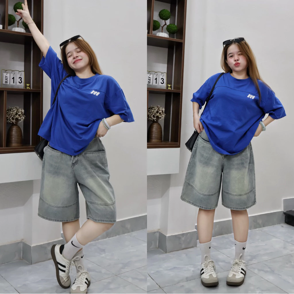 Quần Sọt Jean Ngố Trơn kiểu QC Jean ko giãn .Đủ Size S/M/L/Xl Shop Nhí ( N60 - Quần ngố thụng ) 6006