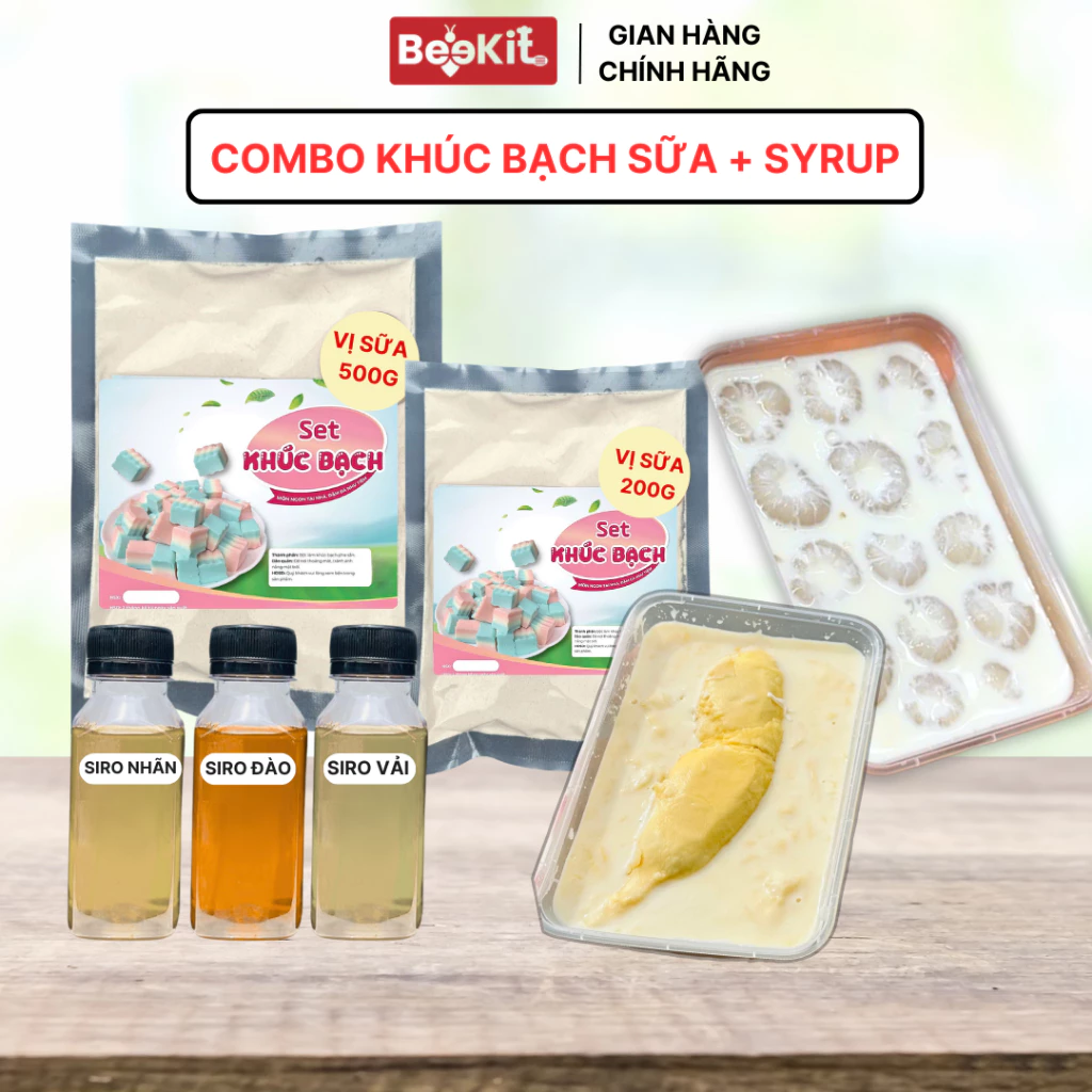 Combo Nguyên liệu làm KHÚC BẠCH SIÊU VẢI Beekit - Thành phẩm 700-1700ml - Food Ăn Vặt Ngon