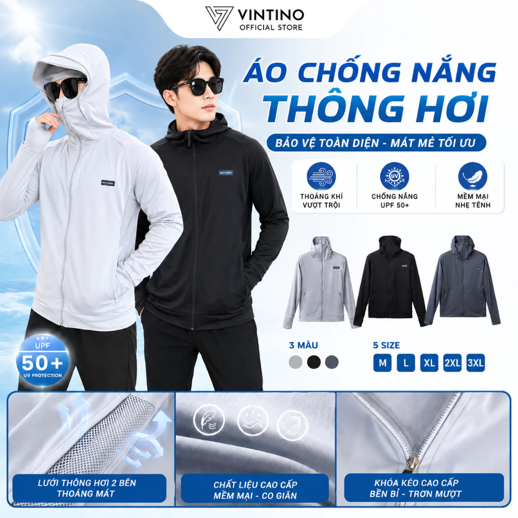 Áo Chống Nắng Thông Hơi Nam Nữ VINTINO Chống Tia Uv Thoáng Mát Co Giãn 4 Màu Dễ Phối Đồ ACN3