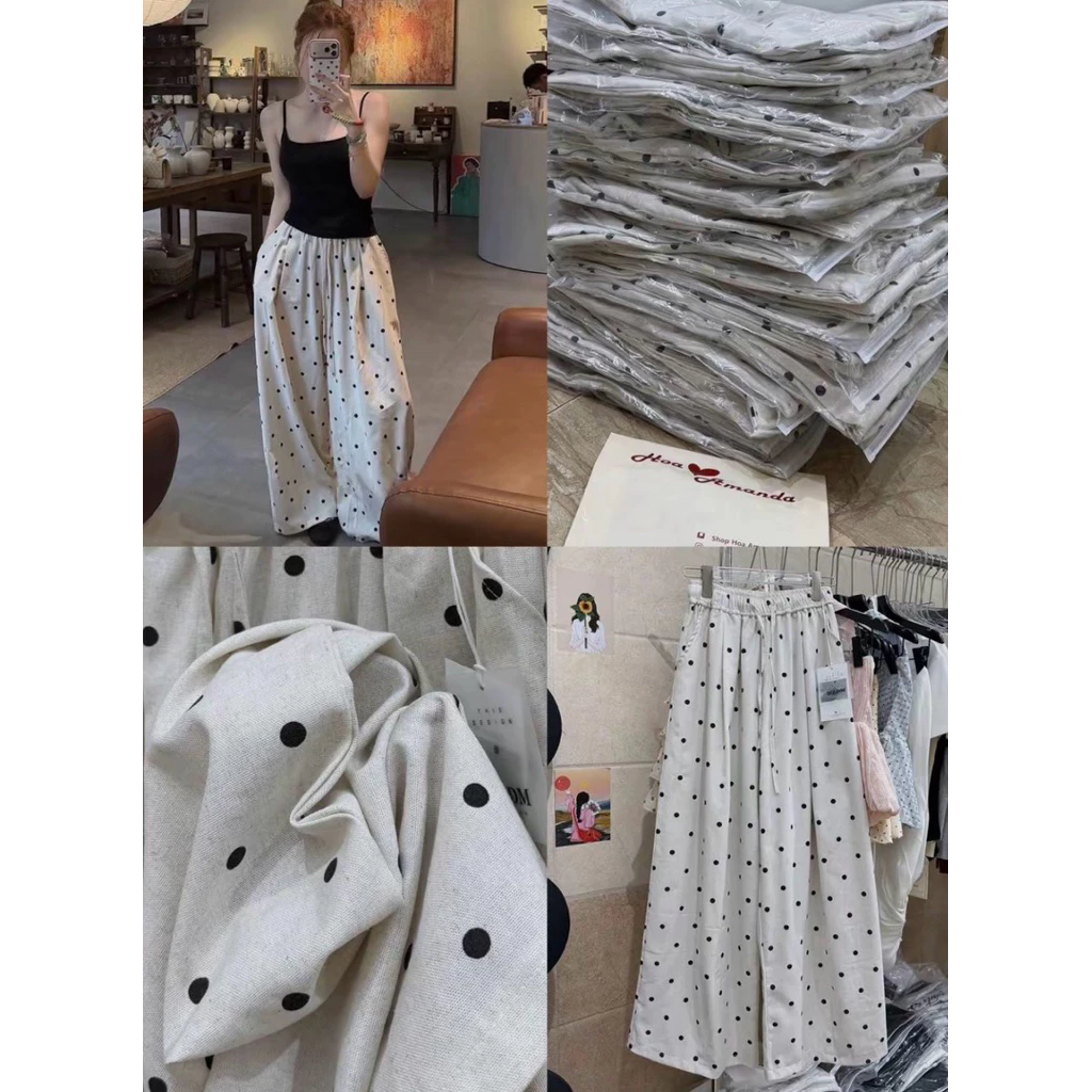 Q8-[SANSAN]-Quần Dáng Xuông Ống Rộng Hoạ Tiết Chấm Bi-Basic,Vintage-Dễ Mặc,Dễ Phối-Đi Làm,Đi Chơi-Hot Summer 2026
