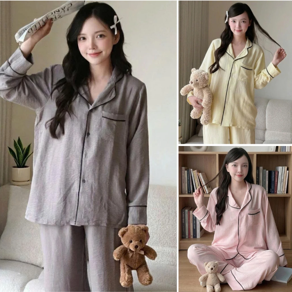 Đồ bộ mặc nhà Dài Dài pyjama nữ chất đũi mềm - Đồ ngủ nữ dễ thương phong cách Hàn Quốc B59