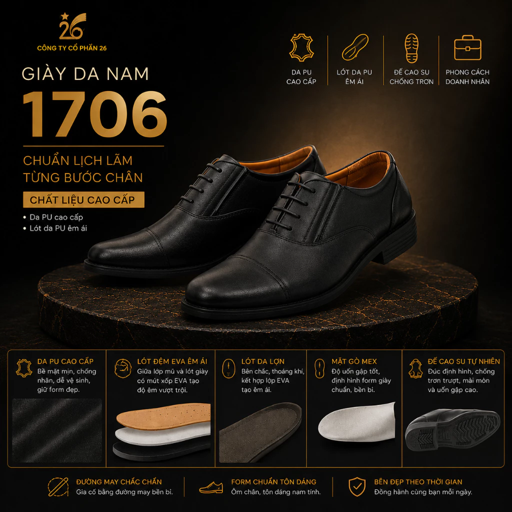 Giày da nam 1706 chính hãng Công ty Cổ phần 26