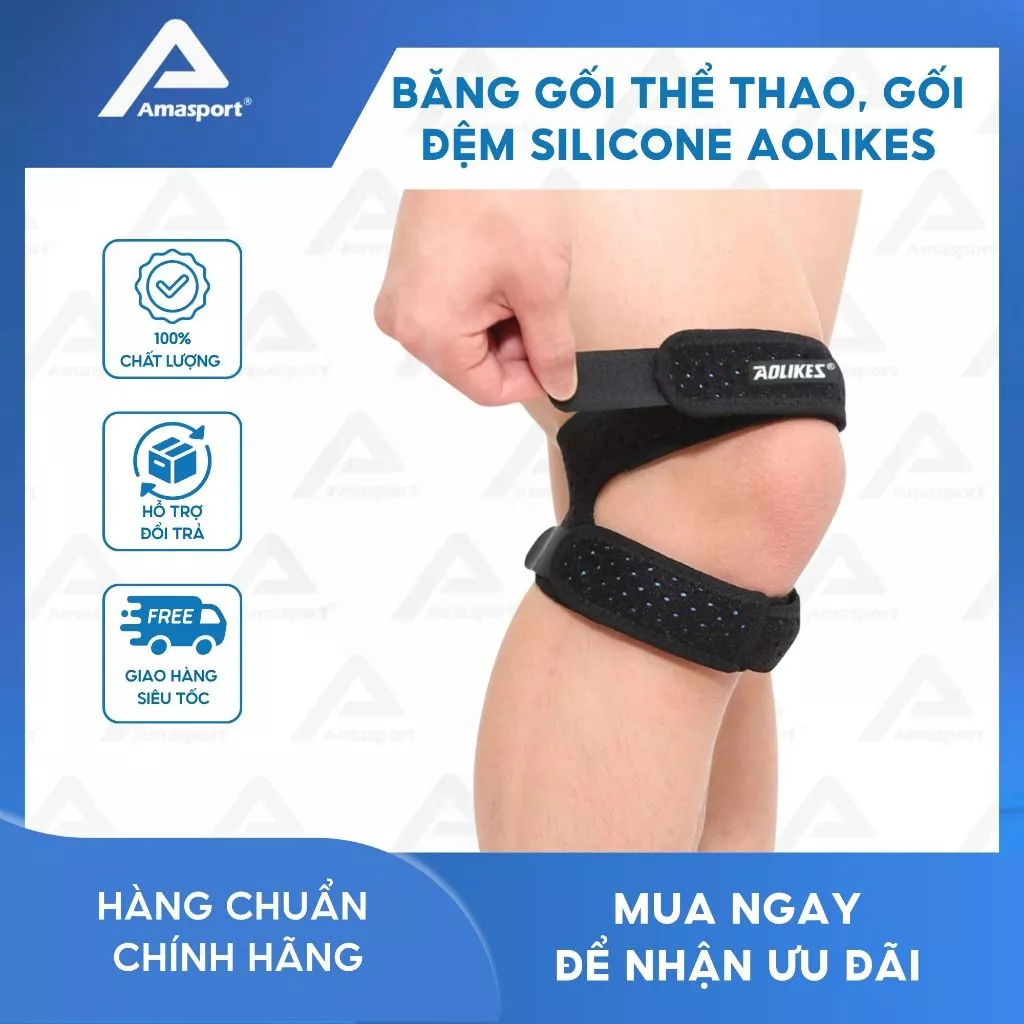 Băng gối thể thao, bó gối đệm Silicone AOLIKES A-7928 băng gối pickleball, đá bóng, chạy bộ, tập gym