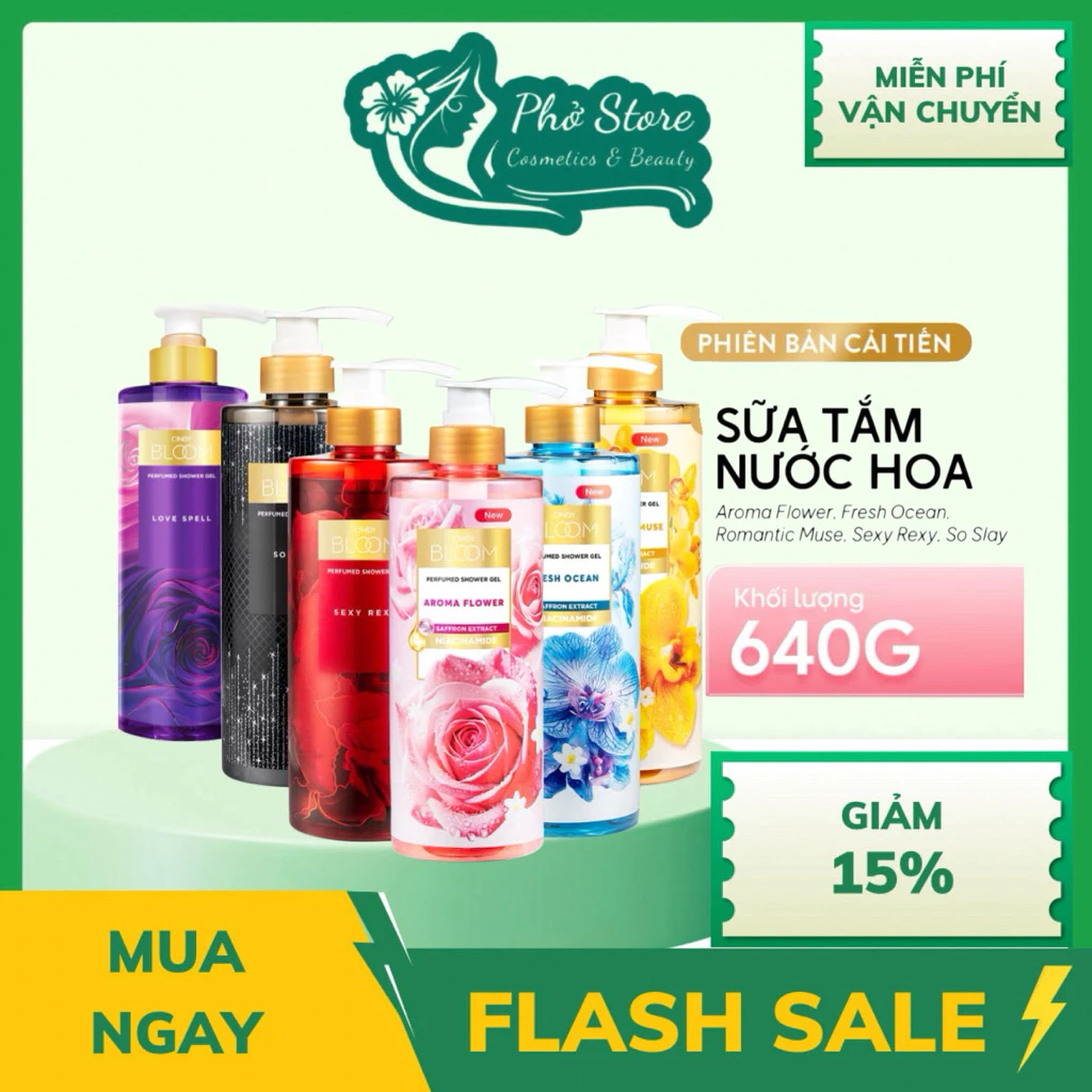 Sữa Tắm Nước Hoa CINDY BLOOM Hương Thơm Ngọt Ngào, Nữ Tính, Làm Sạch Dịu Nhẹ Chai 640g