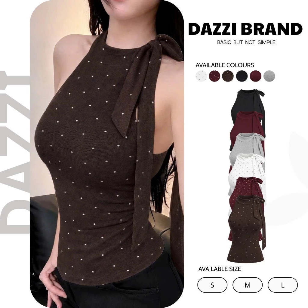 [DEAL MỞ BÁN] Áo thun yếm ba lỗ buộc nơ cổ chất cotton mịn DAZZI women A048