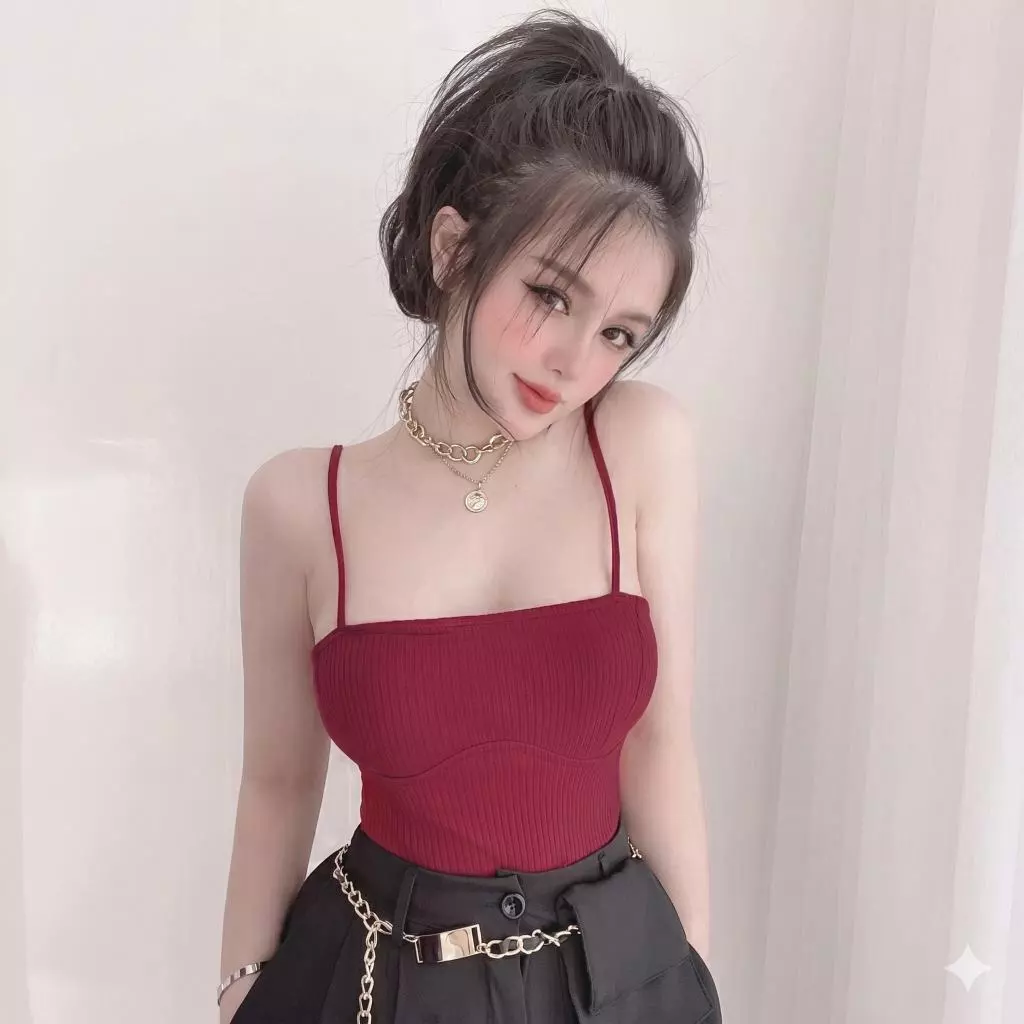 Áo Croptop Hai Dây Tăm Phối Viền Sexy Tôn Dáng ( Không Kèm Mút Ngực )