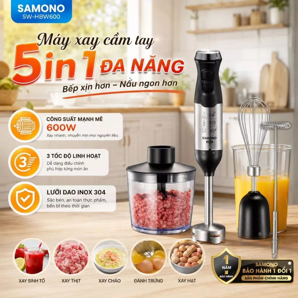 SAMONO Máy Xay Cầm Tay Xay Thịt Đánh Trứng Xay Cháo Xay Trái Cây Làm Xốt - SW-HBW600