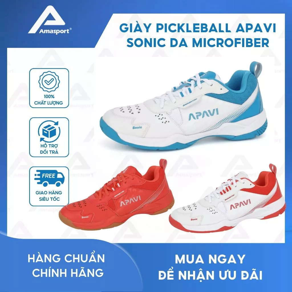 Giày cầu lông SONIC chính hãng APAVI da Microfiber thoáng khí đệm Cushion êm giảm chấn chống lật cổ chân