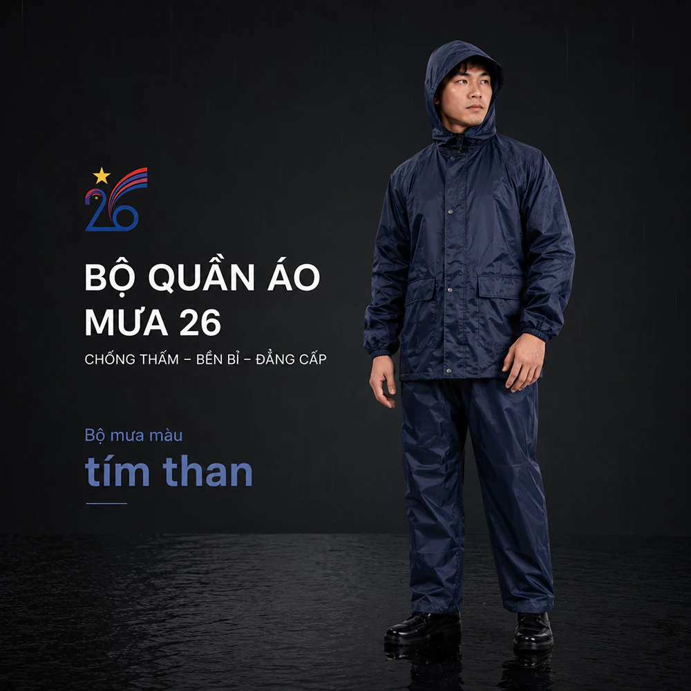 Bộ Áo Mưa màu tím than Chính Hãng Công ty Cổ phần 26